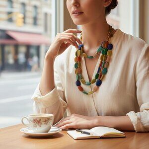 Chunky Multi-strand Polished Gemstone Necklace Oval Natural Statement Adjustable